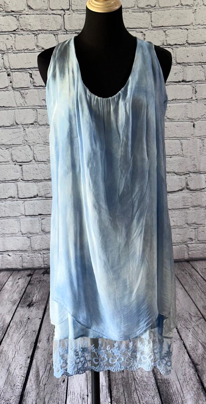 Italian Beach Summer Chiffon & Lace Silk-Blend Designer Dress NWT L/LX